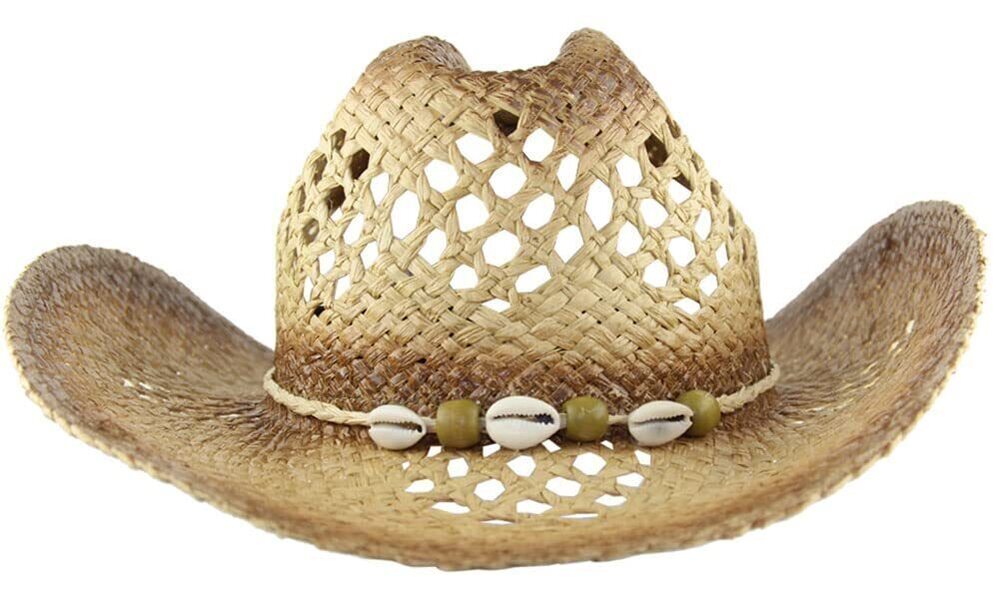 8156 & Western Style Cowboy/Cowgirl Straw Hat Shell Beads